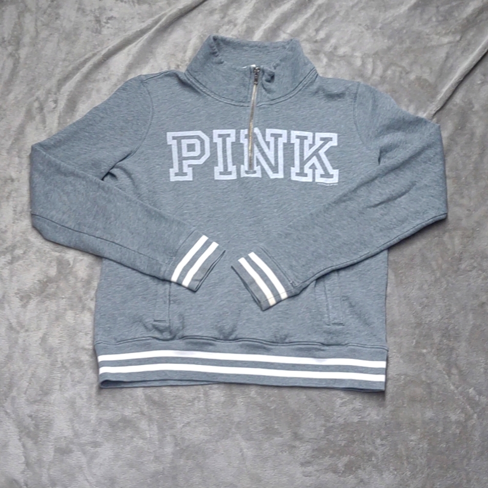 PINK brand pull over with zipper women's med quarter zip  grey